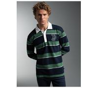 Poloshirt TRIGEMA "TRIGEMA Langarm Poloshirt mit Ringelmuster", Damen, Gr. XL, navy, Single Jersey, 100% Baumwolle, Basic, ohne Ausschnitt, Shirts (20758863-XL) navy