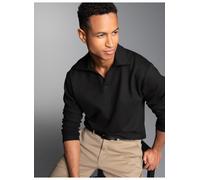 Poloshirt TRIGEMA "TRIGEMA Langarm Poloshirt ohne Knopfleiste in Waffeloptik", Herren, Gr. XL, schwarz, 100% Baumwolle, Basic, Shirts (43511132-XL) schwarz
