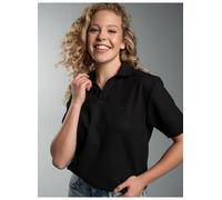 Poloshirt TRIGEMA "TRIGEMA Oversized Poloshirt ohne Knopfleiste in Waffeloptik", Damen, Gr. XXL, schwarz, Piqué, 100% Baumwolle, Basic, V-Ausschnitt, Shirts (94741112-XXL) schwarz