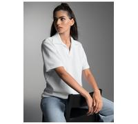 Poloshirt TRIGEMA "TRIGEMA Oversized Poloshirt ohne Knopfleiste in Waffeloptik", Damen, Gr. XXL, weiß, Piqué, 100% Baumwolle, Basic, V-Ausschnitt, Shirts (22248506-XXL) weiß