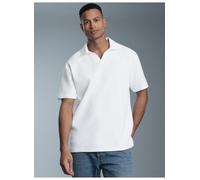 Poloshirt TRIGEMA "TRIGEMA Oversized Poloshirt ohne Knopfleiste in Waffeloptik", Herren, Gr. S, weiß, Piqué, 100% Baumwolle, Basic, V-Ausschnitt, Shirts (67524219-S) weiß