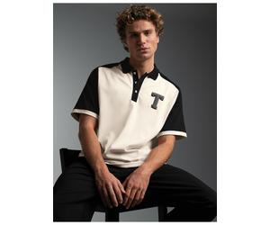 Poloshirt TRIGEMA "TRIGEMA Oversized Raglan T Shirt mit trigema Printmotiv", Damen, Gr. M, natur, Single Jersey, 100% Baumwolle, Basic, ohne Ausschnitt, Shirts (85361432-M) natur