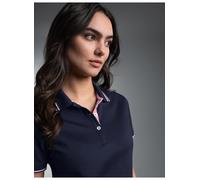 Poloshirt TRIGEMA "TRIGEMA Polo Shirt in Kontrastfarbigen Akzenten", Damen, Gr. L, navy, Piqué, 100% Baumwolle, Basic, ohne Ausschnitt, Shirts (84532116-L) navy