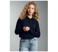 Poloshirt TRIGEMA "TRIGEMA Poloshirt mit Brusttasche", Damen, Gr. M, blau (navy), Piqué, 100% Baumwolle, Basic, ohne Ausschnitt, Shirts (18124025-M) navy