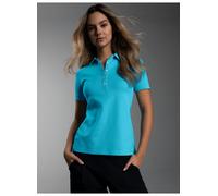 Poloshirt TRIGEMA "TRIGEMA Poloshirt mit Kristallsteinen", Damen, Gr. 3XL, blau (azur), Piqué, 94% Baumwolle, 6% Elastan, Basic, lang, ohne Ausschnitt, Shirts (47775461-XXXL) azur