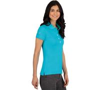Poloshirt TRIGEMA "TRIGEMA Poloshirt mit Kristallsteinen", Damen, Gr. XL, blau (azur), 94% Baumwolle, 6% Elasthan, Basic, Shirts (47775461-XL) azur