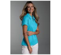 Poloshirt TRIGEMA "TRIGEMA Poloshirt ohne Knopfleiste", Damen, Gr. L, blau (azur), Piqué, 100% Baumwolle, Basic, ohne Ausschnitt, Shirts (72508143-L) azur