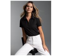 Poloshirt TRIGEMA "TRIGEMA Poloshirt ohne Knopfleiste", Damen, Gr. L, schwarz, Piqué, 100% Baumwolle, Basic, ohne Ausschnitt, Shirts (53452930-L) schwarz