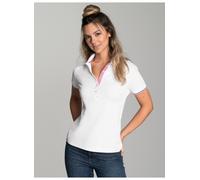 Poloshirt TRIGEMA "TRIGEMA Slim Fit Poloshirt mit kontrastfarbigen Akzenten", Damen, Gr. M, weiß, 94% Baumwolle, 6% Elasthan, Basic, Shirts Poloshirt (28618363-M)