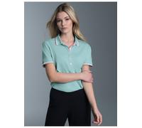 Poloshirt TRIGEMA "TRIGEMA Slim Fit Poloshirt mit kontrastfarbigen Akzenten", Damen, Gr. XL, blau (gletscher), 94% Baumwolle, 6% Elasthan, Basic, Shirts (98487968-XL) gletscher