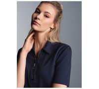 Poloshirt TRIGEMA "TRIGEMA Slim Fit Poloshirt mit Kristallsteinen", Damen, Gr. L, blau (navy), Piqué, 94% Baumwolle, 6% Elastan, Basic, lang, ohne Ausschnitt, Shirts (68211336-L) navy