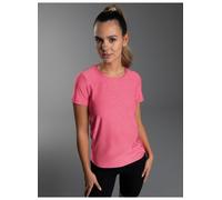 Poloshirt TRIGEMA "TRIGEMA Sportshirt in Melange-Optik", Damen, Gr. S, rosa (flamingo), Stoff, 90% Polyester, 10% Elastan, lang, V-Ausschnitt, Shirts (74171814-S) flamingo