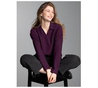 Poloshirt TRIGEMA "TRIGEMA Sweatshirt mit Kragen und V-Ausschnitt", Damen, Gr. L, lila (aubergine), 55% Polyester, 45% Baumwolle, Basic, Shirts (88374725-L) aubergine