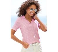 Poloshirt VIVANCE "aus strukturierter Strickqualität", Damen, Gr. 40/42, rosa (rose, creme), Strick, Obermaterial: 75% Baumwolle, 25% Polyester, gemustert, bequem, V-Ausschnitt, Shirts, schöne Strick-