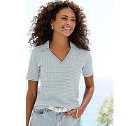 Poloshirt VIVANCE "aus strukturierter Strickqualität", Damen, Gr. 48/50, beige (aquamarin, creme), Strick, Obermaterial: 75% Baumwolle, 25% Polyester, gemustert, bequem, V-Ausschnitt, Shirts, luftige 