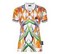 Poloshirt PLEIN SPORT "Poloshirt", Damen, Gr. XS, 0121, weiß, multicolorot, Obermaterial: 100% Baumwolle, Shirts (38980112-XS) 0121, weiß, multicolorot