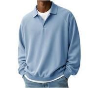 Poloshirts für Herren, übergroßes Sweatshirt mit langen Ärmeln, Waffelstrickpullover, Übergröße, V-Ausschnitt, Henley-T-Shirt, halbe Knöpfe, Fitnessstudio, Oberteil für Workout, Sport, Activewear, B