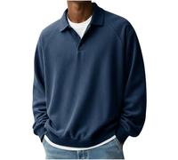 Poloshirts für Herren, übergroßes Sweatshirt mit langen Ärmeln, Waffelstrickpullover, Übergröße, V-Ausschnitt, Henley-T-Shirt, halbe Knöpfe, Fitnessstudio, Oberteil für Workout, Sport, Activewear, B