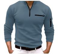Poloshirts für Herren Zipper Revers Langarm Tasche Polohemd Einfarbig Regular Fit Polo Shirt mit Brusttasche Golf Tennis Lässige Hemd Winter Reißverschluss Businesshemd Arbeits Tops Outdoor