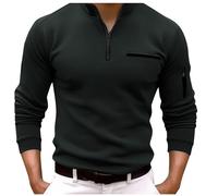 Poloshirts für Herren Zipper Revers Langarm Tasche Polohemd Einfarbig Regular Fit Polo Shirt mit Brusttasche Golf Tennis Lässige Hemd Winter Reißverschluss Businesshemd Arbeits Tops Outdoor