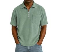 Poloshirts Herren Kurzarm Corduroy Vintage Unifarben Poloshirt Mit ReißVerschluss und Brusttasche Pflegeleicht Modisch Casual Polohemd Hip Hop Streetwear Klassische äRmeln T-Shirt
