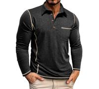 Poloshirts Herren Langarm Vinage Linienverzierung Polohemd Normale Passform Schrumpft Nicht Freizeithemd Leicht Atmungsaktiv Casual Sport Shirt Langen äRmeln FüR MäNner Outdoor Shirts