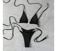 Polovedo Official Neues braunes einfarbiges Bikini-Set mit Bindung, elegante sexy Strandurlaub-Party-Badekleidung für Frauen Urlaub Schwarz Sommer