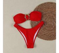 Polovedo offizielles rotes einfarbiges, sexy, elegantes, lässiges Strandurlaubs-Party-Date Bandeau-Bikini-Set, Frühling/Sommer Urlaub