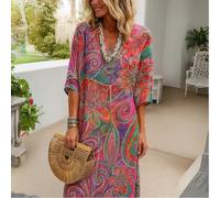 Polyester Kleid Damen 3D Druck Regular Fit(A L)