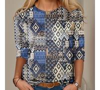 Polyester-Langarmshirt mit floralem geometrischem Gitter-Design und Rundhalsausschnitt, geeignet für den Alltag, Urlaub und Clubkleidung das ganze Jahr über (XXXL Weiß)