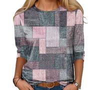 Polyester-Langarmshirt mit floralem geometrischem Gitter-Design und Rundhalsausschnitt, geeignet für den Alltag, Urlaub und Clubkleidung das ganze Jahr über (XXXL Schwarz)