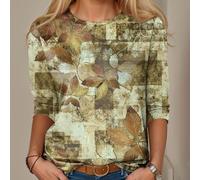 Polyester-Langarmshirt mit floralem geometrischem Gitter-Design und Rundhalsausschnitt, geeignet für den Alltag, Urlaub und Clubkleidung das ganze Jahr über (XXL Grau)