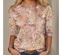 Polyester-Langarmshirt mit floralem geometrischem Gitter-Design und Rundhalsausschnitt, geeignet für den Alltag, Urlaub und Clubkleidung das ganze Jahr über (M Gelb)