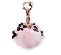 Pom Pom Schlüsselanhänger Damen Plüsch Schlüsselanhänger Bommel Keychain Anhänger mit Leopard Bowknot Plüschball Schlüsselringe Taschenanhänger Pom Pom Schlüsselbund für Handtasche Schlüssel Auto
