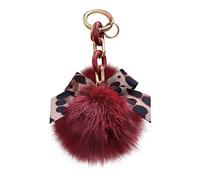 Pom Pom Schlüsselanhänger Damen Plüsch Schlüsselanhänger Bommel Keychain Anhänger mit Leopard Bowknot Plüschball Schlüsselringe Taschenanhänger Pom Pom Schlüsselbund für Handtasche Schlüssel Auto