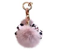 Pom Pom Schlüsselanhänger Damen Plüsch Schlüsselanhänger Bommel Keychain Anhänger mit Leopard Bowknot Plüschball Schlüsselringe Taschenanhänger Pom Pom Schlüsselbund für Handtasche Schlüssel Auto