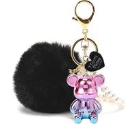 Pom Pom Schlüsselanhänger Kunstfell flauschiger Schlüsselanhänger+3D Bär,Plüsch Schlüssel anhänger Pom-Pom-Taschen-Anhänger für Winter Handtasche Anhänger,für die Liebenden, Freundschaft, Valentinstag