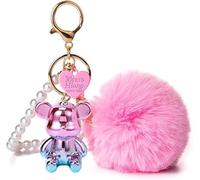 Pom Pom Schlüsselanhänger Kunstfell flauschiger Schlüsselanhänger+3D Bär,Plüsch Schlüssel anhänger Pom-Pom-Taschen-Anhänger für Winter Handtasche Anhänger,für die Liebenden, Freundschaft,Valentinstag