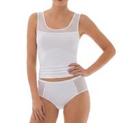 Pompadour Damen Unterhemden mit Tüll-Einsatz | Modal-Mix (3 x weiß, 50)