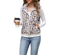 POMTIMCO Damen Casual Einfarbig Fleeceweste Ärmellose Damen-westen Herbst Winter Warm Herbstmantel Reißverschluss mit Taschen (Leo,S)