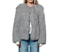 POMTIMCO Damen Langarm Crop Jacke mit Kunstpelz, Cropped Kunstpelz Jacke Damen Flauschige Faux Fur
