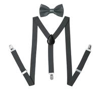 PONCEAU 2 Set Hosenträger und Fliege für Herren und Damen，2.5 cm breiter Hosenträger Herren in Y-Form Elastisch und Verstellbar mit Farblich Passender Fliege 12 x 7 cm