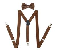 PONCEAU 2 Set Hosenträger und Fliege für Herren und Damen，2.5 cm breiter Hosenträger Herren in Y-Form Elastisch und Verstellbar mit Farblich Passender Fliege 12 x 7 cm