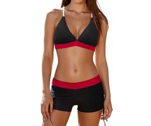 PONCEAU Bikini-Sets für Damen, Bikinis, zweiteilige Badeanzüge, sportliche Bademode für Damen, schwarz/rot, L