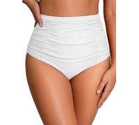 PONCEAU Bikinihose Damen High Waist - Bauchweg Badehose mit Rüschen, Klassische Bikini Hose Figurformender Bikini Slip Unterteil für Badeurlaub & Aquafitness