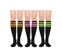 PONCEAU Damen Kniestrümpfe College Socken Strümpfe Klassische Lange Socken mit Streifen Sportsocken Knee High Socks für Mädchen Drei Farben