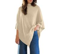 Poncho Damen Strickcape Elegant Einfarbig Strickponcho Locker Strickfledermausärmel Wrap Umhang Vintage Schal Strickjacke Oversized Casual Party Kleidung Winter Herbst Mode