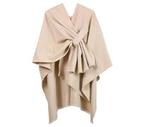 Poncho Damen, Umhängetuch Cape, Schal Cashmere Feeling Strick Cape Cardigan, cape mit Fransensaum für Herbst Winter, 130x50cm (DE/NL/SE/PL, Alphanumerisch, Einheitsgröße, Regular, Regular, Beige)