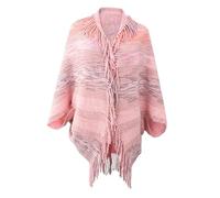 Poncho für Damen, Mehrfarbiger Strickponcho: for Damen im Lagenlook und for jeden Anlass(Pink)