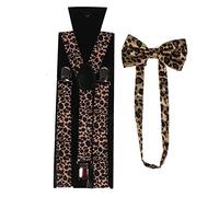 PONERY Herren Zahnspangen Y Form - Mode Gelb Männer Frauen Hosenträger Fliege Set 2,5 cm Breite Leopard Hosenträger Zahnspange Fliege Dame,01
